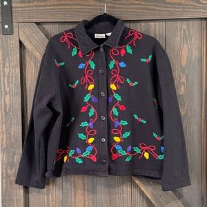 Baxter & Wells Women’s Christmas Lights Cardigan Black Button Up Size Large
